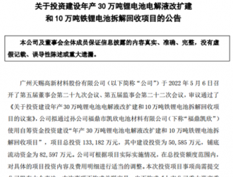 行情向好 電解液龍頭公司宣布投資13億元擴(kuò)產(chǎn)